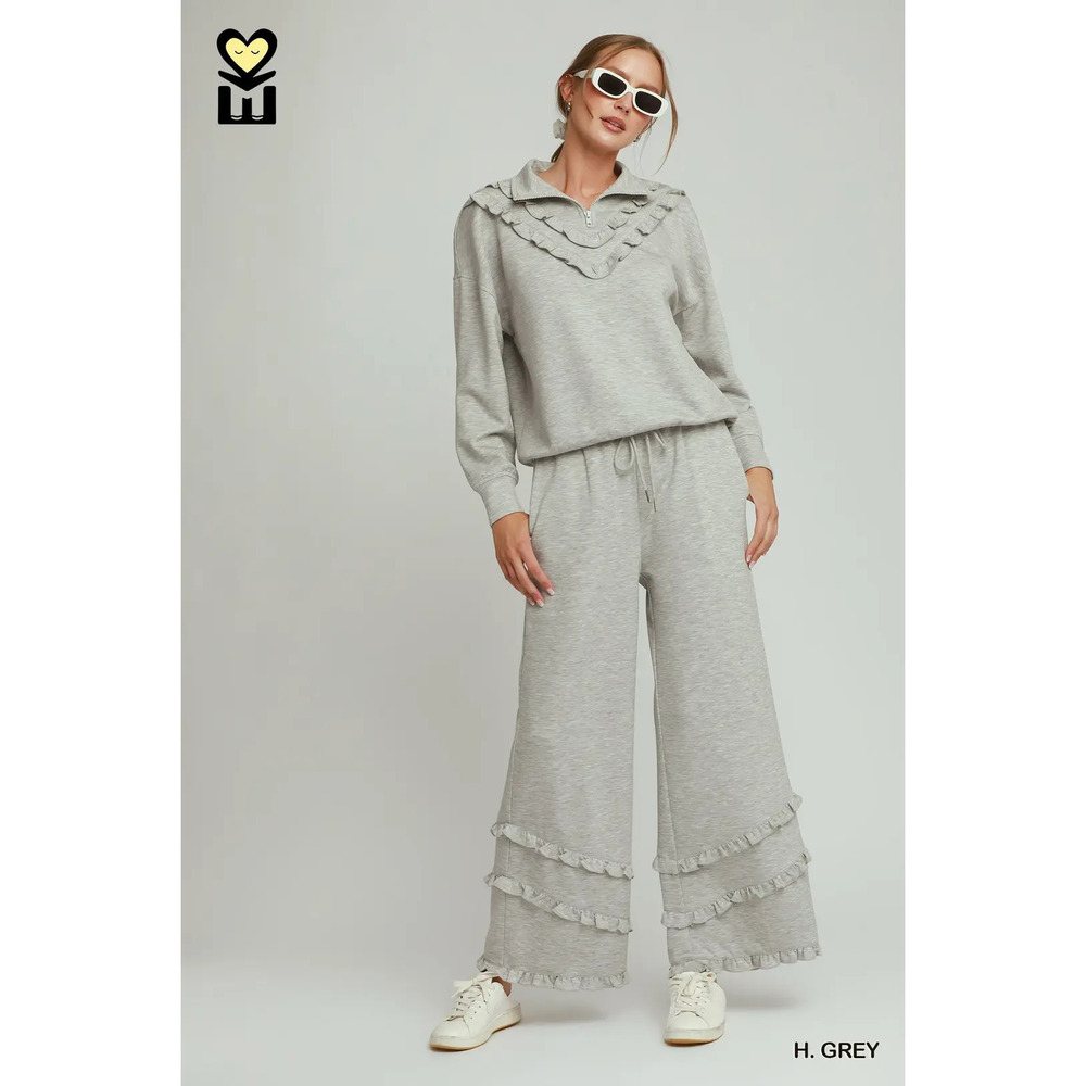 H1034-TP HG Umgee MOHMe Ruffle Drawstring Bottom & Quarter Zip Top Various Sizes - Picture 5 of 12